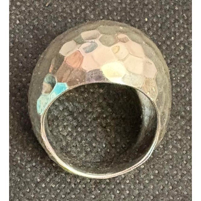 Late 20th Century Set of Hammered Sterling Silver Multi Gemstone Bracelet & Dome Ring. 2 Pieces For Sale - Image 11 of 12