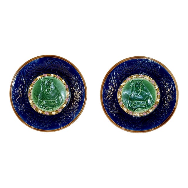 Pair of 19th Century J. Roth Majolica Plates From London For Sale