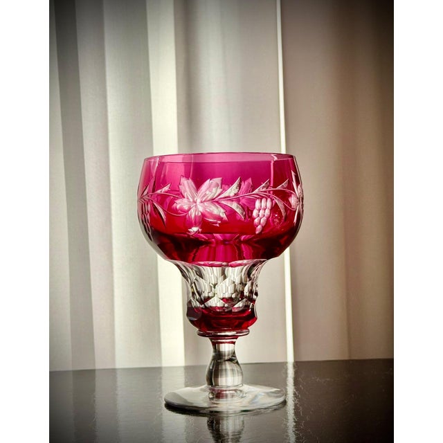 Vintage Vignes Ruby Crystal Wine Goblets from Val Saint Lambert, 1950, Set of 10 For Sale - Image 14 of 18