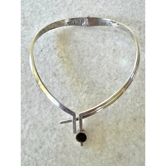 Antonio Pineda Vintage Mid-Century Antonio Pineda Sigi Taxco Sterling Silver, Tiger's Eye, and Onyx Sculputural Necklace With Artist Markings For Sale - Image 4 of 8