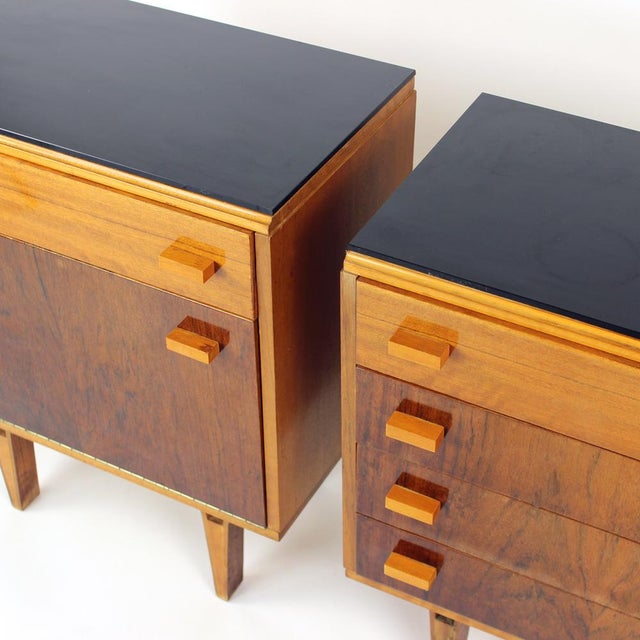 Mid-Century Bedside Tables in Walnut and Black Glass, Former Czechoslovakia, 1960s, Set of 2 For Sale - Image 4 of 16