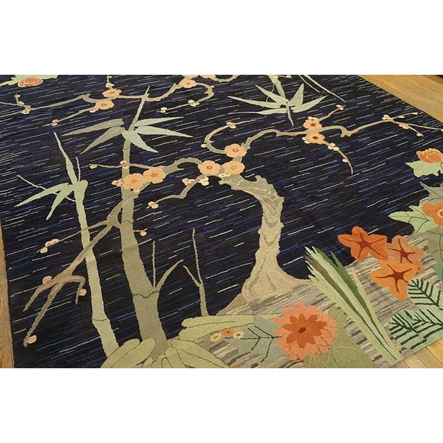 1930s Multicolor Botanical Floral Antique American Hooked Rug in Art Deco Style For Sale In New York - Image 6 of 6