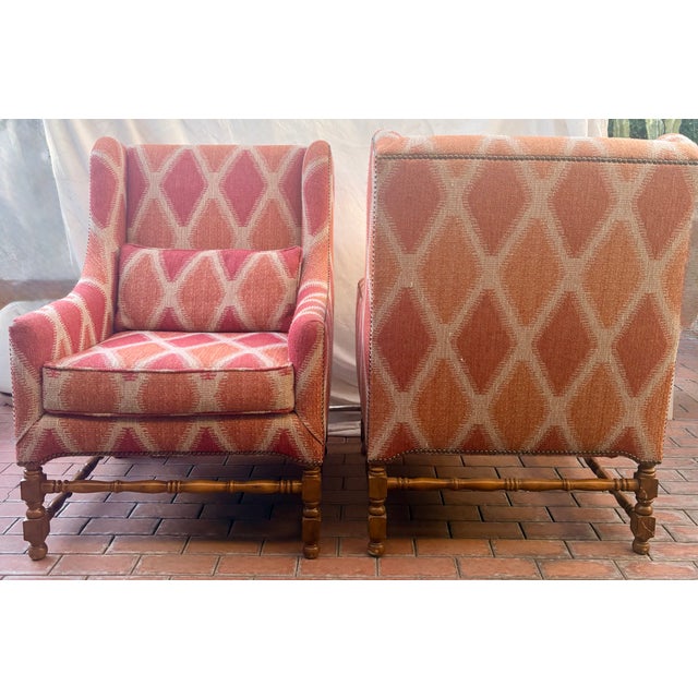 Late 20th Century Georgian Style Modern Wingback Chairs, a Pair For Sale - Image 4 of 14