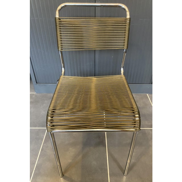 Metal Vintage Chrome and Khaki Green Scoubidou Spaghetti Chair, 1960s For Sale - Image 7 of 18
