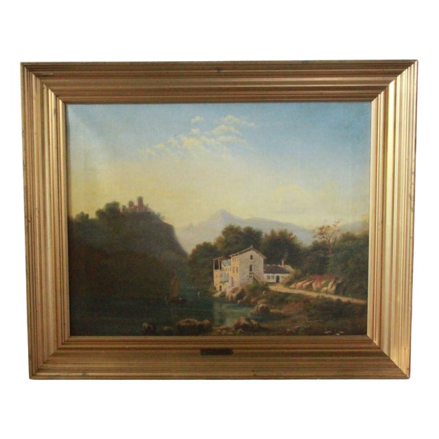 August Wilhelm Boesen, View of Lake Lucerne, 1850, Oil on Canvas, Framed For Sale