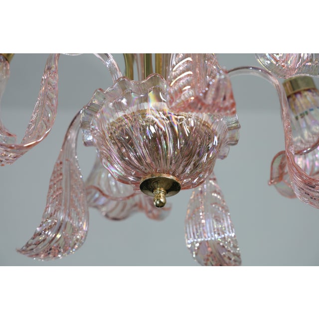 Glass Liz Taylor, Iridiscent Pink Murano Glass Chandelier, 1980s For Sale - Image 7 of 18