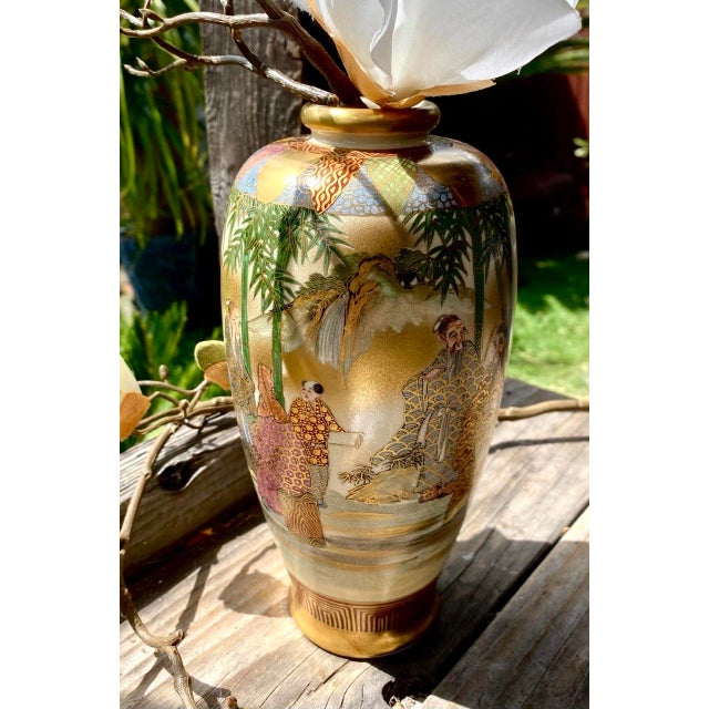 Japanese Pair of Antique Japanese Satsuma Kōzan Vases Depicting the Seven Lucky Gods (Shichifukujin) For Sale - Image 3 of 18