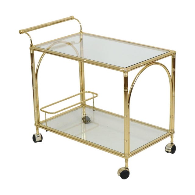 1970s Hollywood Regency Faux Bamboo and Glass Bar Cart by Orsenigo, Italy, 1970s For Sale - Image 5 of 13