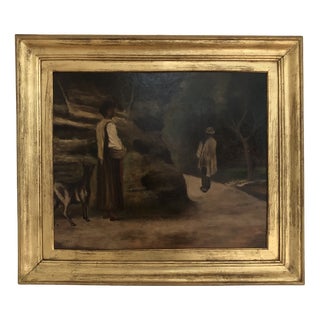 Lorenzo Viani, Deux personnes sur un chemin, Oil on Cardboard, Framed For Sale