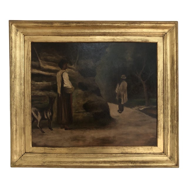 Lorenzo Viani, Deux personnes sur un chemin, Oil on Cardboard, Framed For Sale