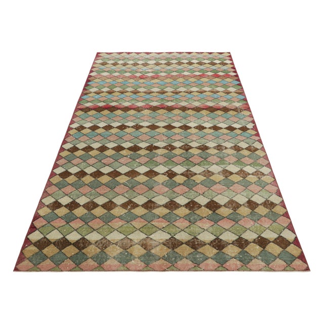 1960s Vintage Zeki Müren Rug With Polychromatic Diamond Pattern | Rug & Kilim For Sale - Image 5 of 7