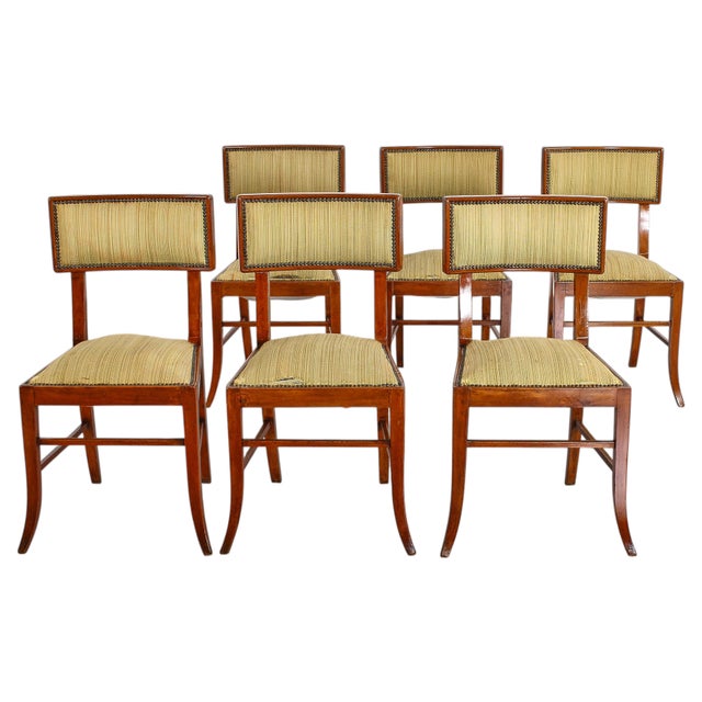 Mid-Century Italian Wood and Yellow Fabric Chairs, 1960s, Set of 6 For Sale - Image 16 of 16