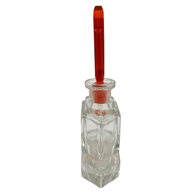 1930s Art Deco Karl Palda Style Geometric Crystal Perfume Bottle W/ Coral Red Stopper For Sale - Image 4 of 9