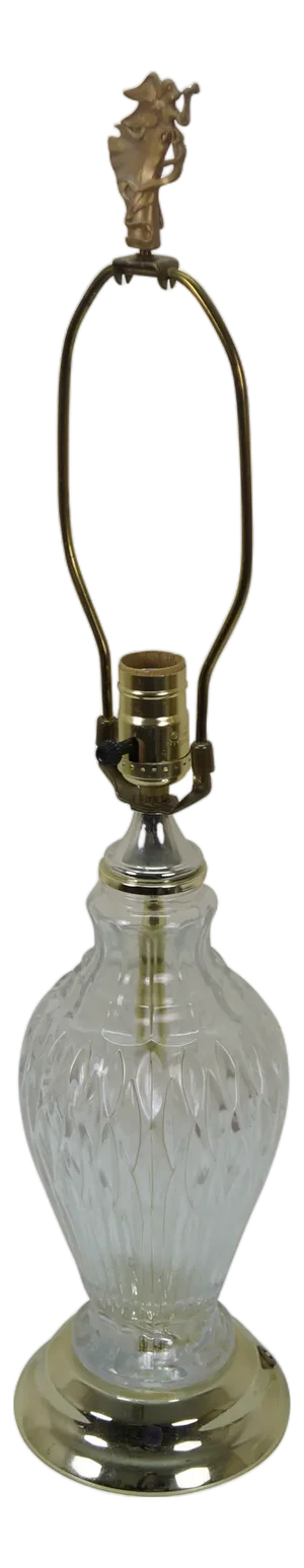 Mid 20th Century Heyco Brass Cut Crystal Vase Urn Table Lamp W Angel Trumpet Horn Finial 27"