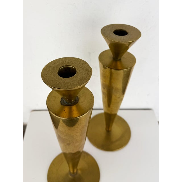 Mid-Century Modern Italian Brass Candlesticks, 1950s, Set of 2 For Sale - Image 6 of 16