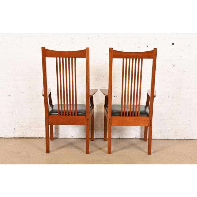 Stickley Mission Arts & Crafts Cherry Wood High Back Spindle Armchairs, Pair For Sale - Image 10 of 12