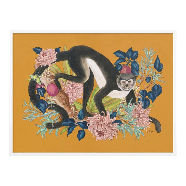 Monkey Business by Allison Cosmos in White Frame, Small Art Print For Sale