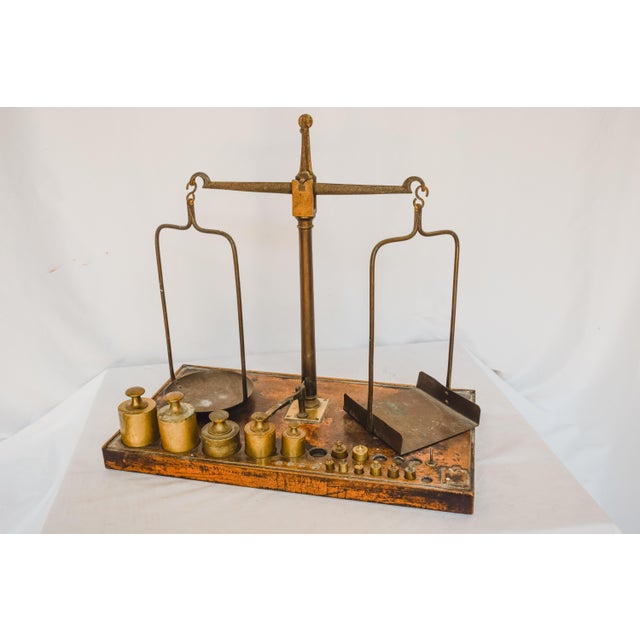 19th Century Equal Arm Brass Scale with Weights For Sale - Image 4 of 12