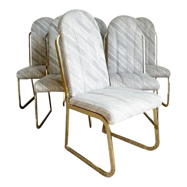 Postmodern Gold Multi Color Fabric Dining Chairs by Chromcraft - Set of 6 For Sale
