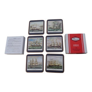 Set of 6 Vintage Pimpernel Clipper Ships Tall Ships Traditional Barware Coasters in Box For Sale
