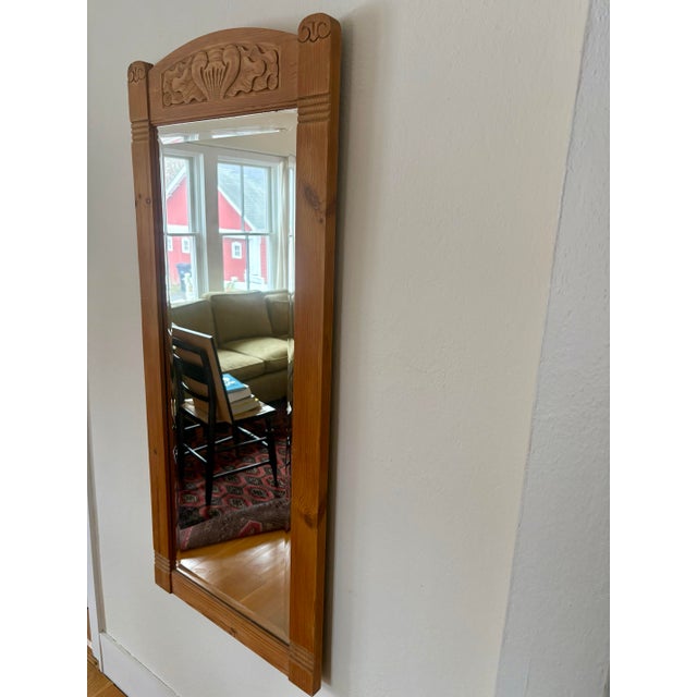 Rustic European Vintage Danish Country Pine Mirror With Beveled Glass For Sale - Image 3 of 11