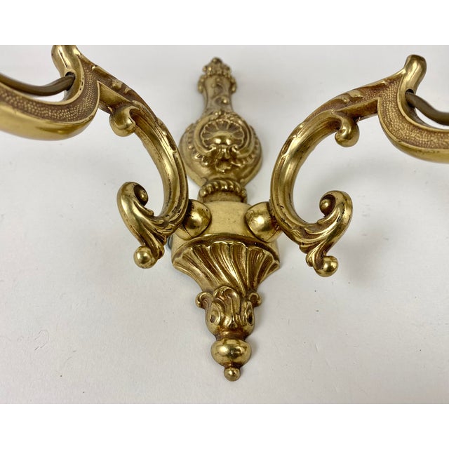 Vintage Single Carved Bronze Candelabra Wall Light Sconce, Belgium, 1960s For Sale - Image 6 of 7