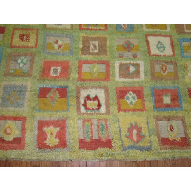 Large Green Whimsical Turkish Vintage Shag Rug For Sale - Image 4 of 6