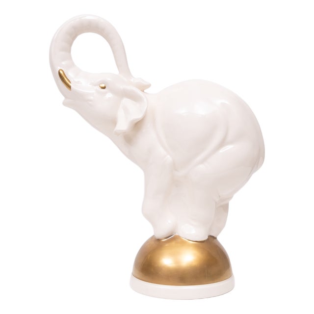 Large Ceramic Elephant on Golden Ball, 1970s For Sale