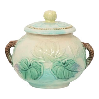 Victorian English Majolica Pond Lily Sugar Bowl For Sale