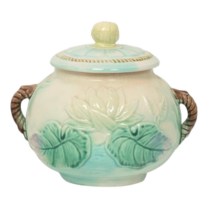 Victorian English Majolica Pond Lily Sugar Bowl