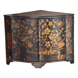 19th Century Painted Small Corner Cabinet With Floral and Bird Decoration For Sale