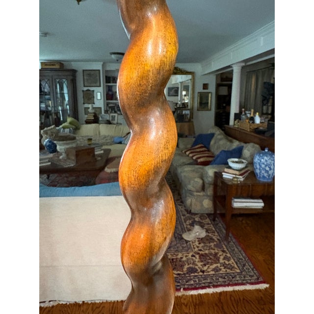 Wood Vintage Theodore Alexander Barley Twist Lamp, Leather‑Look Shade, Faux Tortoise Shell Liner - Ralph Lauren Style, Club Room & Traditional - 37.5” For Sale - Image 7 of 10