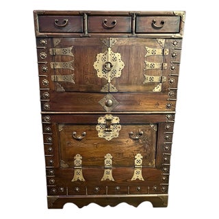 Vintage Korean Banjaji Blanket Chest-Brass Hardware-Storage Trunk-Wedding-Asian For Sale