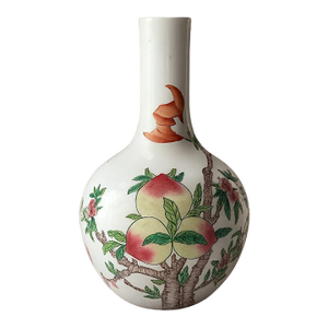 Vintage Chinese Famille-Rose Porcelain Vase – Peach & Bat Motif – 14” Tall, Unmarked