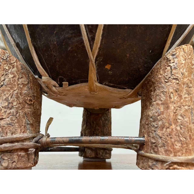 Vintage African Clay Vessel With Rawhide Trim on Custom Stand Pottery Jar For Sale - Image 10 of 11