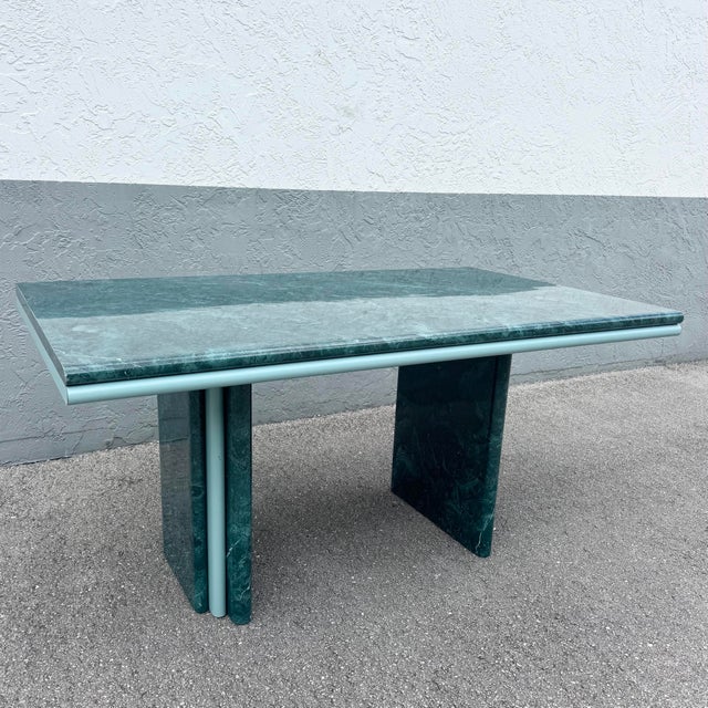 Postmodern Postmodern Sky Blue and Faux Green Marble Laminate Dining Table For Sale - Image 3 of 12