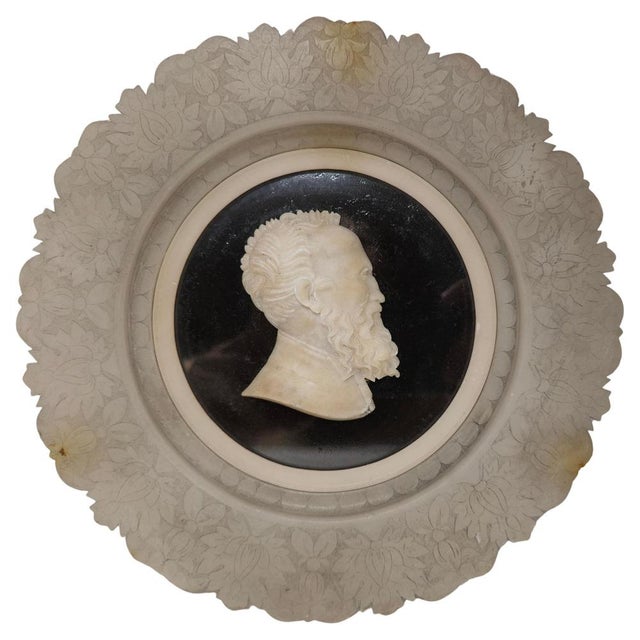 Antique Grand Tour Carved Alabaster Portrait Relief of Michelangelo, 1890 For Sale - Image 14 of 14