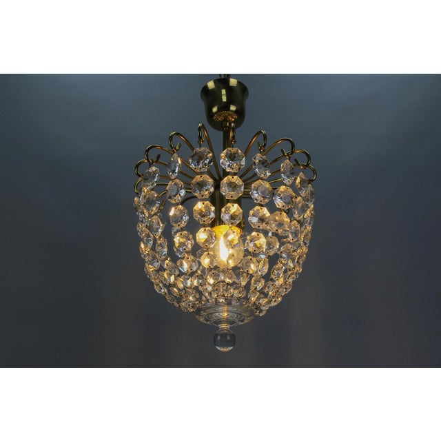 Hollywood Regency Crystal Glass and Brass Pendant Chandelier, Germany, 1970s For Sale - Image 14 of 18