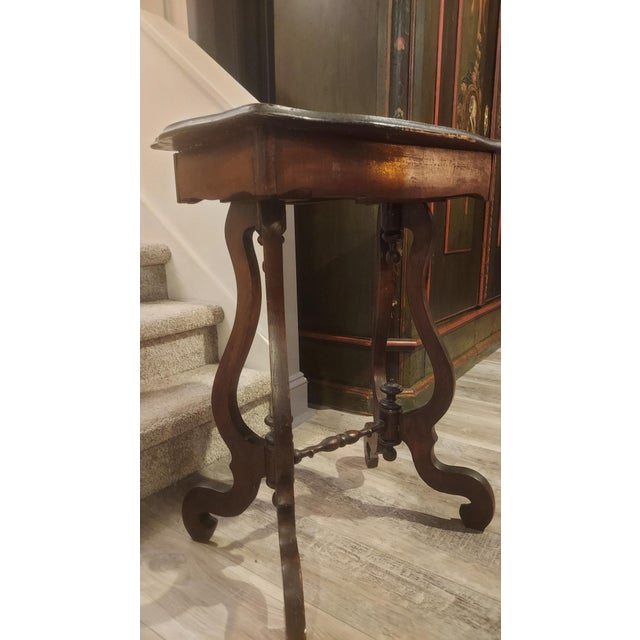 Antique Victorian Lyre-Base Parlor Side Table — Walnut, 19th Century For Sale - Image 4 of 5