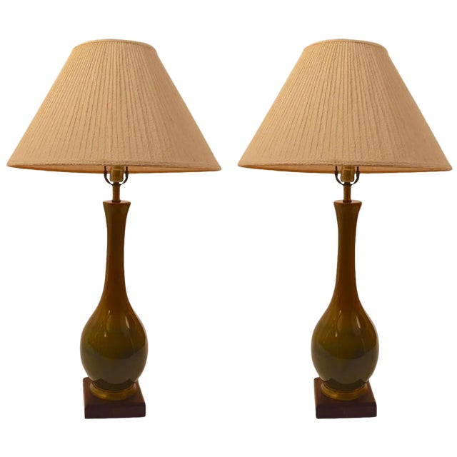 Teardrop Ceramic High Glaze Table Lamps - a Pair For Sale