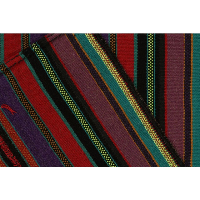 1950s Vintage Chaput Kilim Style in Red, Purple, Green Stripe Patterns For Sale In New York - Image 6 of 7