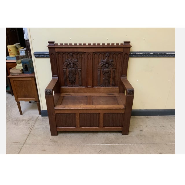 Brown Antique Neo-Gothic Chests Bench, 1880 For Sale - Image 8 of 8