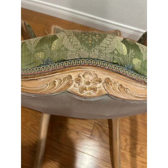 Pairs of French Louis XV Bergere Armchairs/Floral Uphoslstery For Sale - Image 9 of 11
