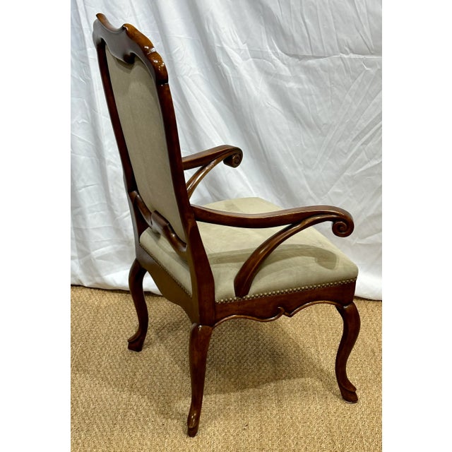 Wood Minton-Spidell Traditional Arm Chair in Pasini Suede With Brass Nailhead Trim For Sale - Image 7 of 11