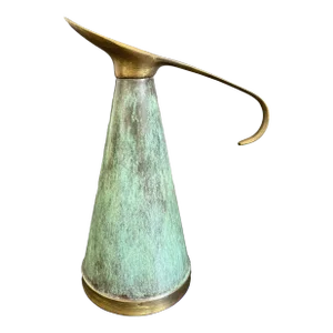 Mid Century Modern Israel Brass Verdigris Enamel Cone Shaped Jug - Pitcher