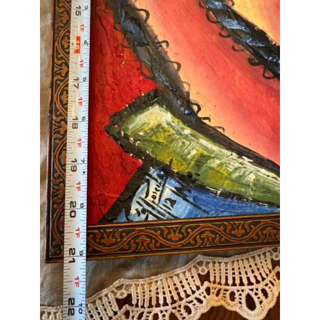 1990s Original Signed Oil Painting Exaggerated Portrait Latin Sisters Bohemian, Framed For Sale - Image 4 of 11