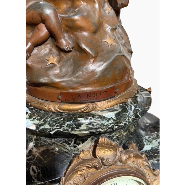 1900 - 1909 Antique French Bronze & Marble Art Nouveau Clock - La Nuit Madrassi For Sale - Image 5 of 6
