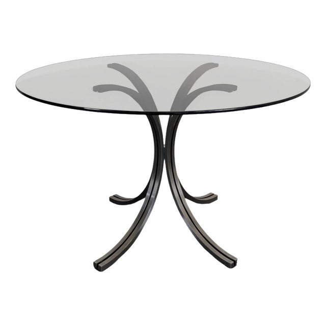 Space Age Table with Smoked Glass Top and Chrome Base, 1970s For Sale