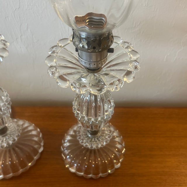 Mid 20th Century Art Deco Pressed Glass Vanity Bedside Table Lamps - Set of 2 For Sale In Naples, FL - Image 6 of 10