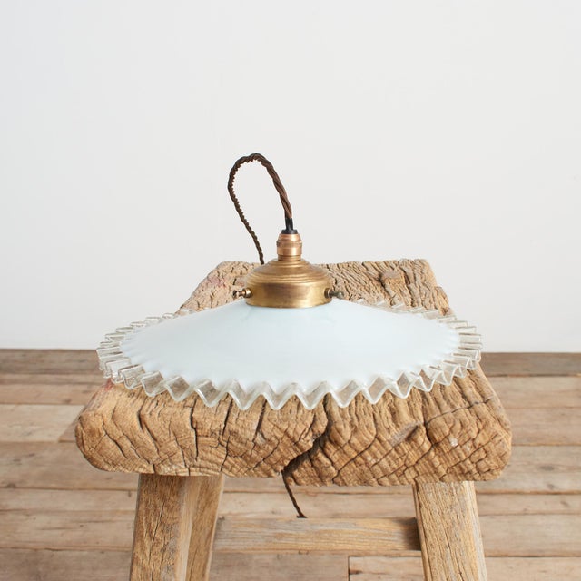 Antique French Coolie Milk Glass Kitchen Task Pendant Light, 1920s For Sale - Image 6 of 7